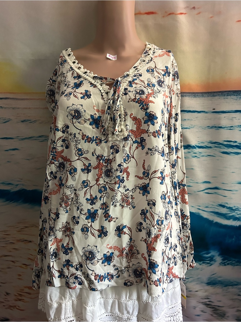 Skye’s The Limit Women’s Boho Floral Cream Peasant Blouse Petite Medium NWT